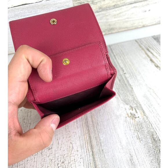Prada Women’s Pink Saffiano Leather Tri-Fold Wallet Designer Card Holder Italy - Picture 7 of 7